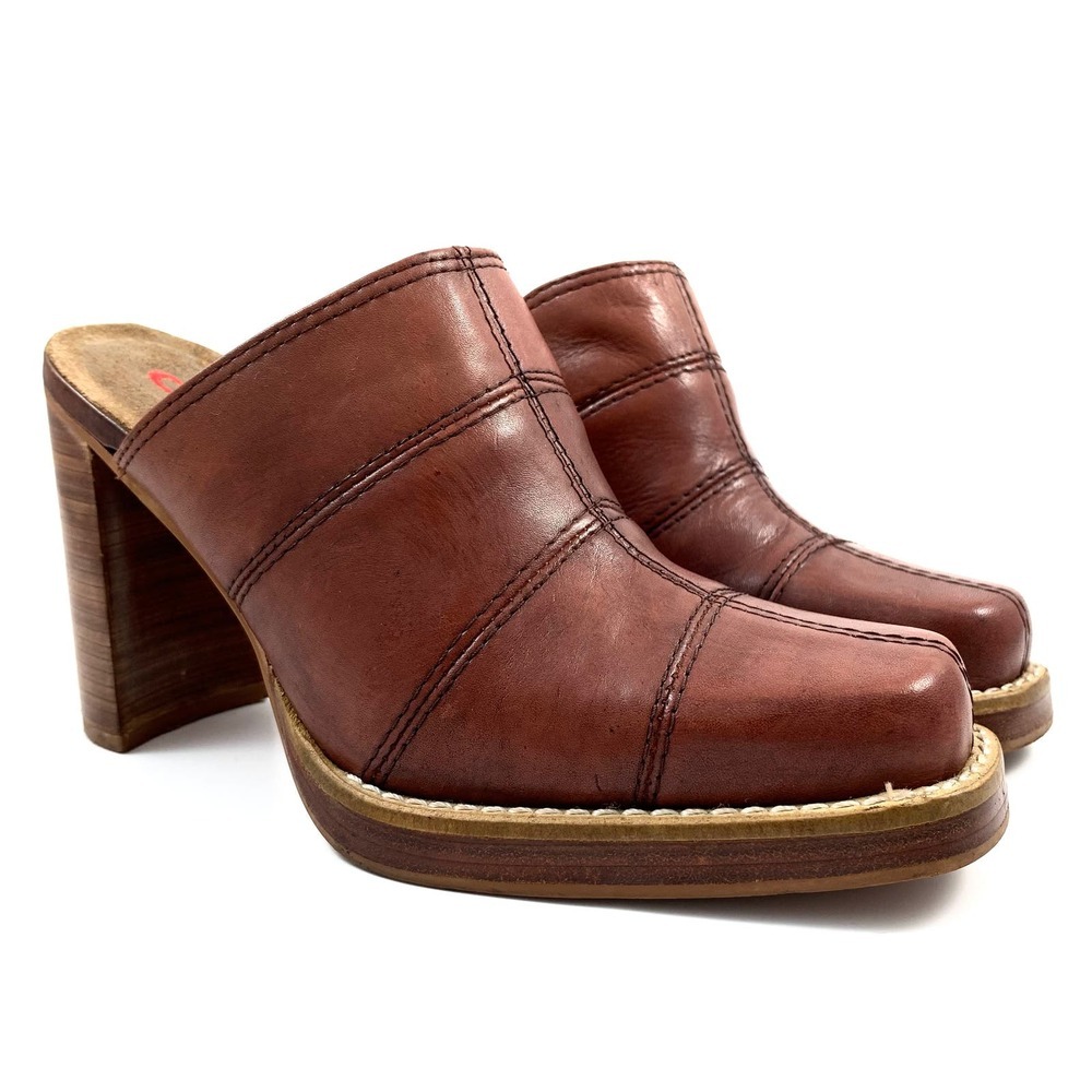 Vintage 90's CANDIE'S patchwork brown leather heeled mules